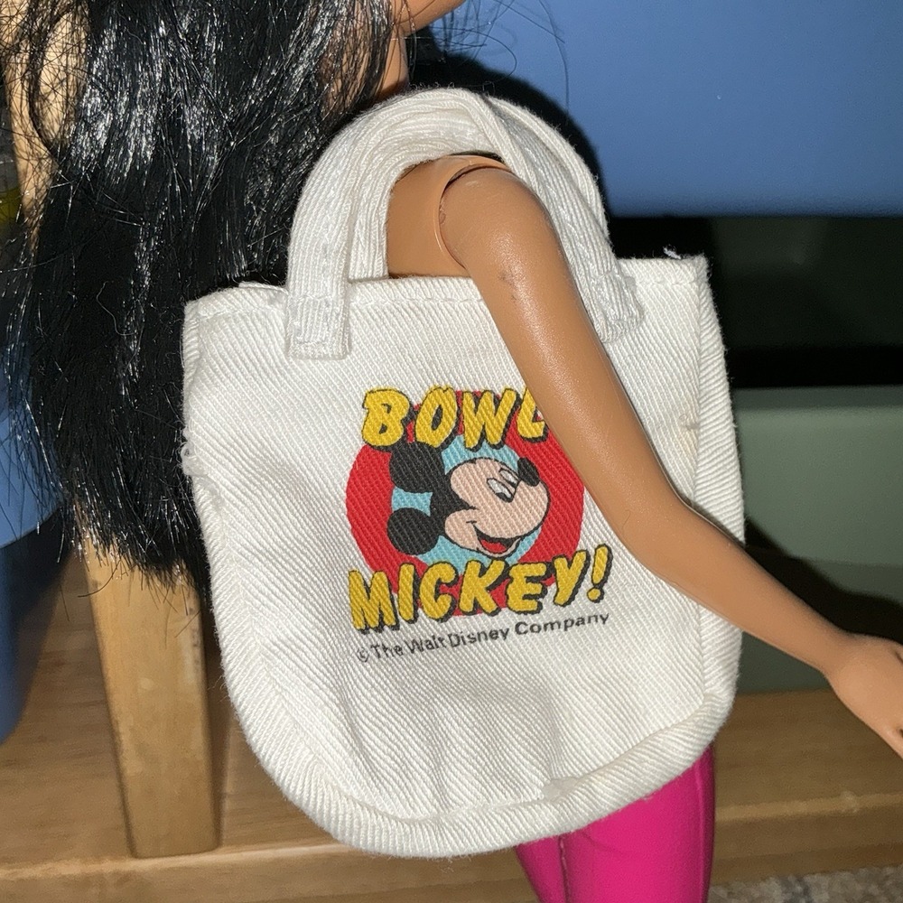 Vintage BARBIE DISNEY MICKEY MOUSE BARBIE Tote Purse Canvas Bag Bowl Bowling